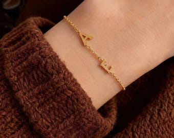 Custom Gold Initial Bracelet, Bridesmaid Bracelet, Personalized Valentines Day Gift for Her