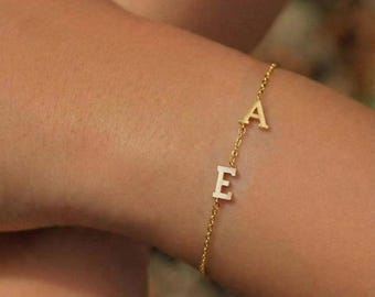 Custom Initial Bracelet, Stainless Steel, Dainty Letter Bracelet, Personalized Valentines Day Gift for Her
