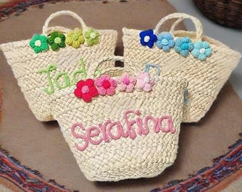 Personalized Bridesmaid Straw Tote Bag, Custom Beach Bag, Handmade