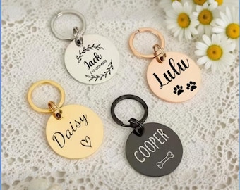 Personalized Pet ID Tag, Custom Engraved Stainless Steel Dog Cat Collar Tag