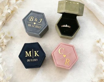 Personalized Velvet Ring Box, Custom Monogrammed Wedding Engagement Ring Bearer