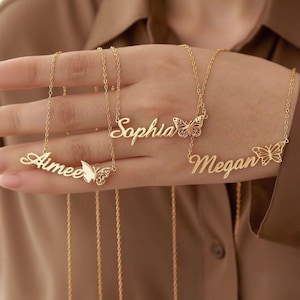 Custom Gold Name Necklace With Butterfly, Personalized Gift For Mom, Personalized Jewelry, Mothers Day Gift, Birthday Gift For Her