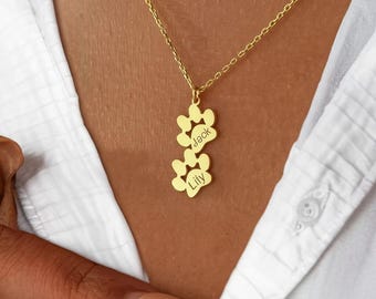 18K Gold Paw Print Name Necklace for Women, Personalized Dog Paw Necklace, Persoanlzied Necklace Gift,Animal Necklace,Birthday Gift for Her