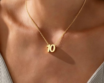 Custom 18K Gold Number Pendant Necklace, Personalized Gift