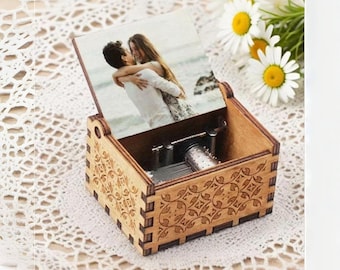 Personalisierte Foto-Spieluhr aus Holz, Vintage-Andenken