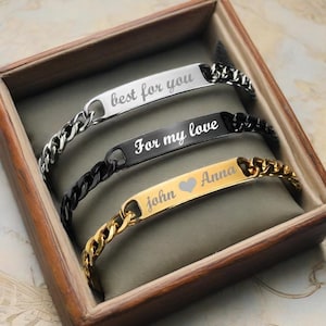 Engraved Bracelet for Men and Women, Custom Bracelet, Personalized Gift Jewelry, Birthday Gift for Her, Gift for Him, Mens Gift