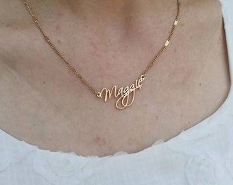 Handwriting Necklace 14K Gold Script Name Necklace, Name Necklace,Dainty Name Necklace,Personalized Necklace Gift,Birthday Gift for Her