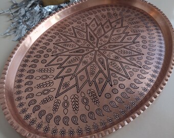 Oval copper tray, Large tray, Serving tray, Copper tray, Kitchen vintage tray, Decorative trays, Arts and craft, Gift for mom