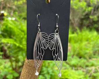 Dragonfly Fairy wing earrings with moonstone wrapped stones