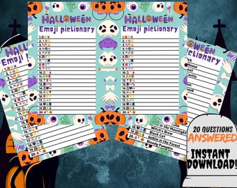 Pictionary Emoji Halloween, juego de sociedad para imprimir, actividad lúdica para toda la familia, adaptada para niños y adultos
