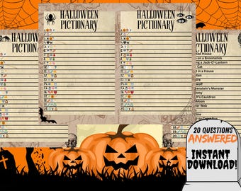 Pictionary Emoji Halloween, juego de sociedad para imprimir, actividad divertida para toda la familia, ideal para niños y adultos