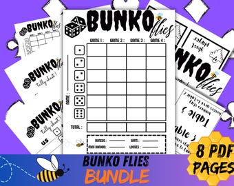 Cartes de pointage Bunco, feuilles de pointage Bunco, cartes de table Bunco, cartes de prix Bunco, lote Bunco imprimable, facile et prêt.