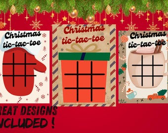 Juego de Navidad imprimible: carta de tres en raya Joyeux Noël, actividades festivas que se descargan instantáneamente.