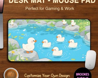 Kawaii Duck Pond Desk Mat, Personalize Desk Mat, Anime Mouse Pad, Duck Gaming Mouse Pad, Kawaii Duckling Desk Mat, Gifts for Cozy Gamer Girl