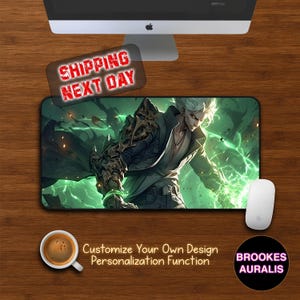 Alfombrilla de escritorio de brujo de anime genial, alfombrilla de ratón personalizada para juegos de rol de fantasía, alfombrilla de escritorio mágica verde épica, equipo personalizado para jugadores de acción, alfombrilla de escritorio de LoL