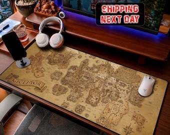 Tapete de mesa com mapa de Gielinor do RuneScape, tapete de rato de Gielinor, tapete de mesa estendido com mapa do mundo de RPG, presente para jogadores de MMORPG, tapete de rato com mapa vintage, decoração de mesa