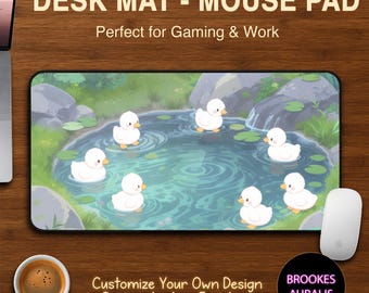 Cute Duck Gangs Desk Mat, Desk Mat Aesthetic, Lofi Desk Mat, Large Game Mouse Pad, Cozy Gamer Girl Gift, Kawaii Duckling Desk Mat, Duck Pond
