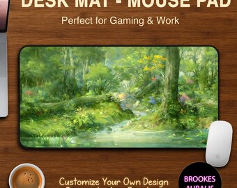 Peaceful Mystic Woodland Desk Mat, Mouse Pad Green Aesthetic Theme, Dreamy Nature Desk Mat, Custom Mouse Pad, Gaming Desk Decor, Laptop Mat