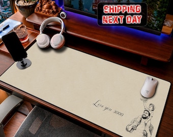 Custom Dad We Love You Personalized Photo Sketch Line Art Desk Mat, Dad Gift,Husband Gift,Free Custom Daddy & Kid Picture Desk Pad Mouse Mat