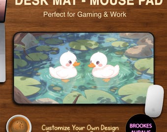 Cute Duck Friends Desk Mat, Lofi Desk Mat, Mouse Pad Aesthetic, Cozy Kawaii Desk Mat, Personalize Mouse Pad, Gamer Girl Desk Accessories
