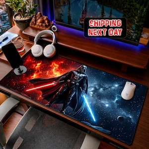 Darth Vader Desk Mat, Galactic Star Wars Mouse Pad, Sci-Fi Villain Gaming Pad, Cinematic Light Desk Decor, Custom Free Space Knight Desk Pad