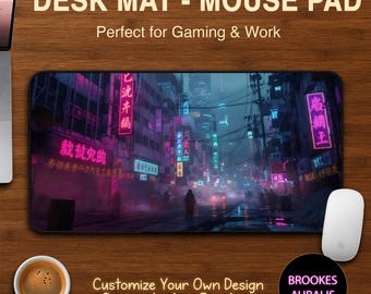 Neon Cyberpunk City Desk Mat, Custom Gaming Mouse Pad on Demand, Large Mouse Pad, Anti-slip Desk Mat for FPS,Gaming Accessories,Gift for Him