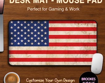 Vintage USA Flagge Schreibtischmatte, Retro USA Flagge Mauspad Ästhetisch, Benutzerdefinierte große Mauspad, XXL Mauspad, Geschenk für Ehemann, amerikanische Flagge Schreibtischmatte
