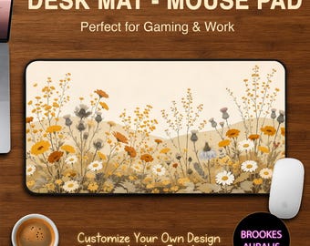 Höstens blommiga skrivbordsmatta i Cottagecore, söt blommig musmatta, kontorstillbehör, hem- och arbetsdekor, mysig present till tjejgamer, XXL-matta