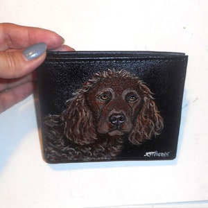 Cartera de cuero para hombre con diseño de perro Boykin Spaniel, ideal como regalo para papá o para el Día del Padre.