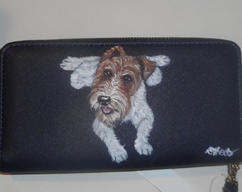 Fox Terrier Dog Portrait Wallet for Women, Hand Painted Vegan Leather with Cellphone pocket, Dog Person Gift