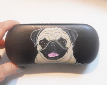 Hand Painted Pug Dog Eyeglass Case: Dog Lover Gift