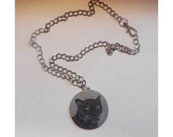 Black Leopard Necklace, Hand Painted Pendant, Unisex Jewelry, Father's Day Gift