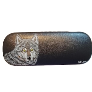 Hand Painted Timber Wolf Eyeglass Case: Wolf Lover Gift