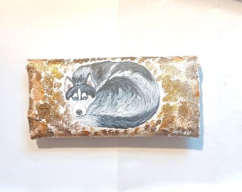 Hand Painted Siberian Husky Eyeglass Case: Vegan Leather Dog Lover Gift