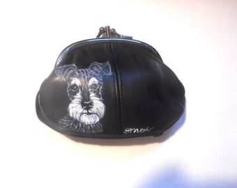 Miniature Schnauzer Dog Coin Purse, Hand Painted Purse, Dog Person Gift