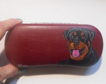 Hand Painted Rottweiler Dog Eyeglass Case: Dog Lover Gift
