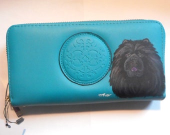 Black Chow Chow Dog Portrait Wallet Wristlet for Women Hand Painted Vegan Leather