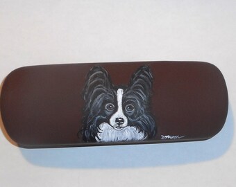 Papillon Dog Eyeglass Case, Glasses Case, Hand Painted Dog Person Gift