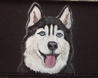 Siberian Husky Dog Portrait Checkbook Cover, Leather Checkbook Holder, Dog Person Gift