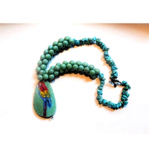 Macaw Parrot Necklace: Turquoise Beaded Bird Pendant