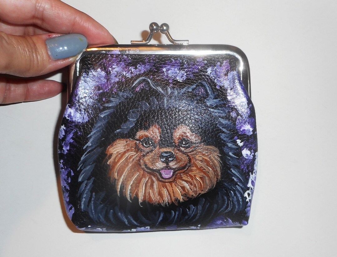 Pomeranian Dog Coin Purse Vegan Clutch Leather Hand Painted Etsy