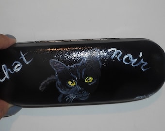 Black Cat Bombay Portrait Eyeglass Case, Glasses Spectacles Case, Cat Person Gift