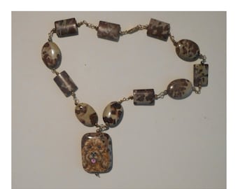 Goldendoodle Dog Necklace, Hand Painted Pendant, Dog Charm,  Dog Jewelry Gift