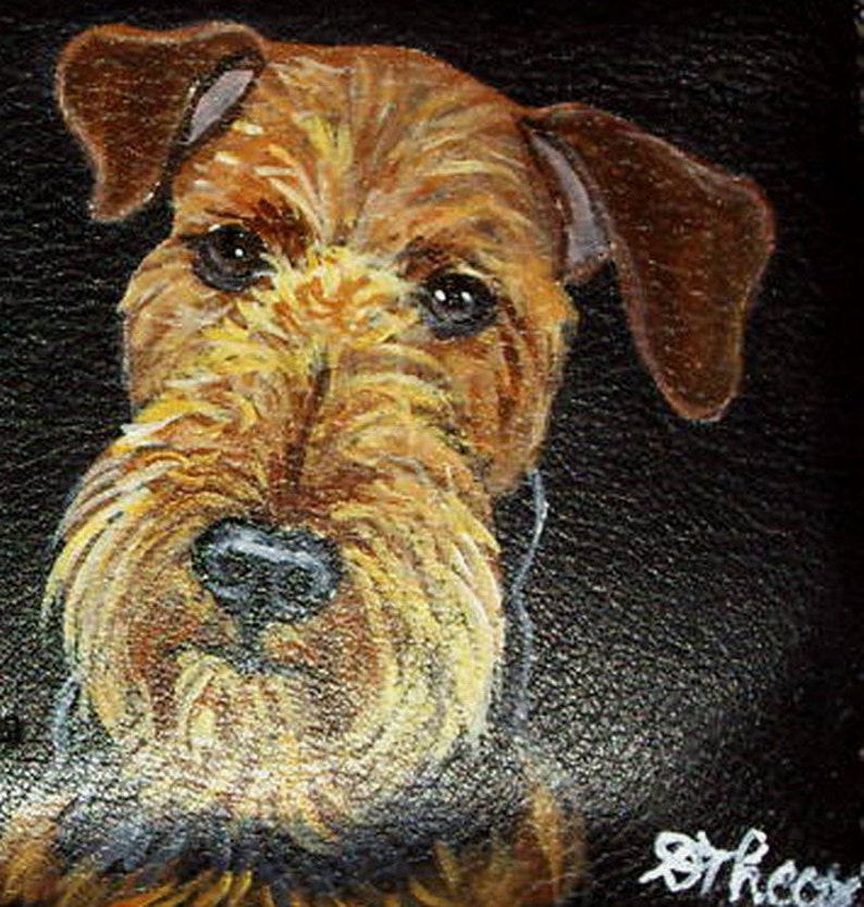 Airedale Terrier Dog Wallet for Men, Hand Painted Leather Wallet, Gift for Him image 1