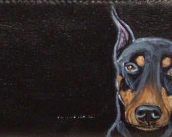 Doberman Pinscher Dog Portrait on Checkbook Cover, Leather Checkbook Holder, Dog Person Gift