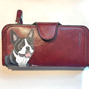 Cartera con diseño de Boston Terrier para mujer, monedero pintado a mano, regalo para dueños de perros