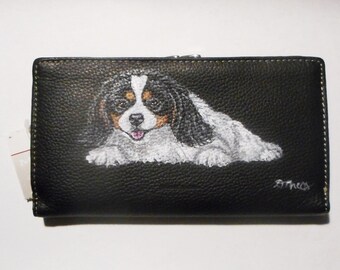 Cavalier King Charles Spaniel Dog Wallet for Women Hand Painted Leather