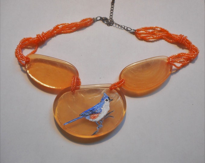 Collier oiseau mésange capitonné, pendentif peint à la main, bijoux faits main, cadeau pour amoureux des oiseaux