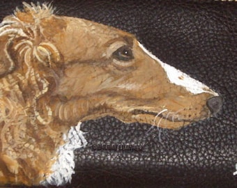 Borzoi Russian Wolfhound Dog Wallet for Women Hand Painted Leather