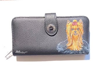 Hand Painted Yorkshire Terrier Vegan Leather Wallet - Dog Mom Gift